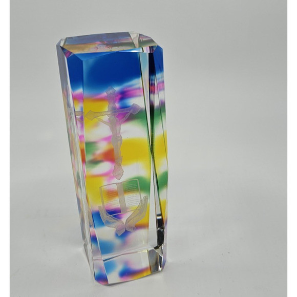 Christian Religious 3D Laser Etched Glass Rainbow Tie-Dye Jesus Paperweight - Picture 4 of 6